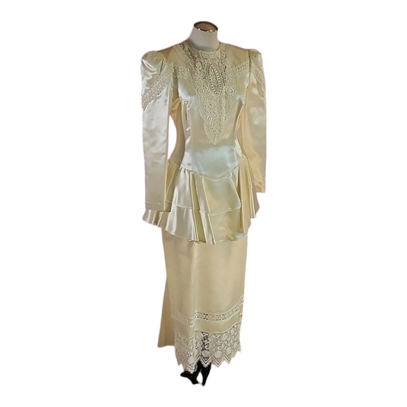 Vintage Jessica McClintock Cream Satin/Silk Wedding Formal Dress Size Small - Picture 1 of 17